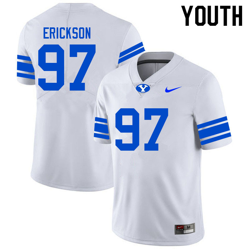 Youth #97 Ethan Erickson BYU Cougars College Football Jerseys Sale-White